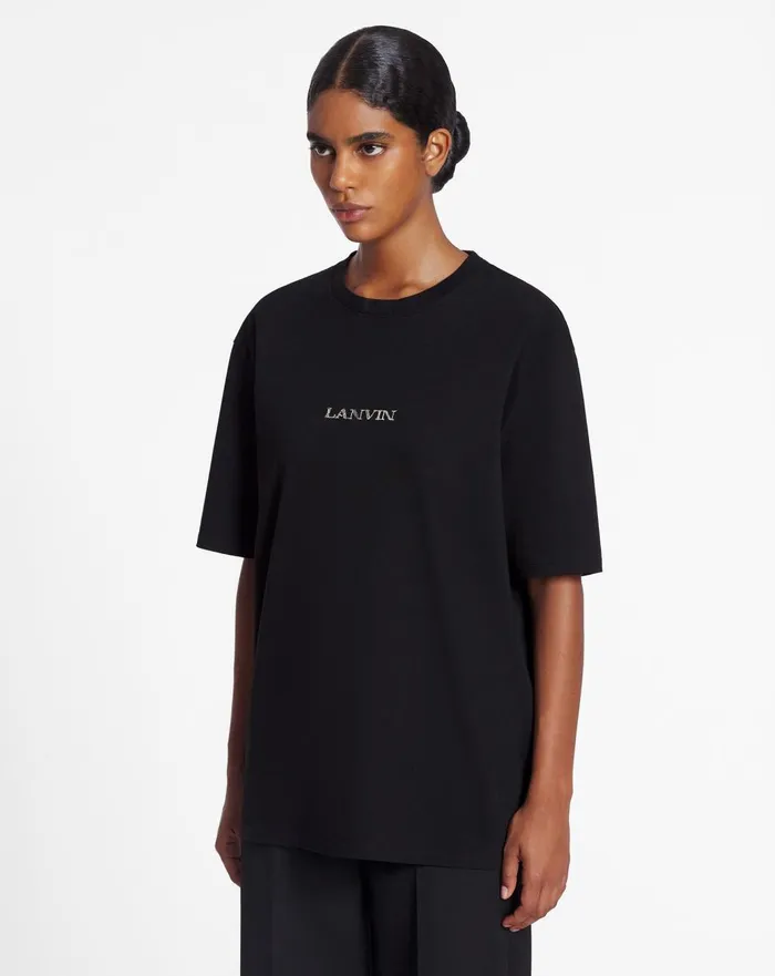 Unisex Lanvin Logo Classic Tshirt Black Men Lanvin Coats and Jackets