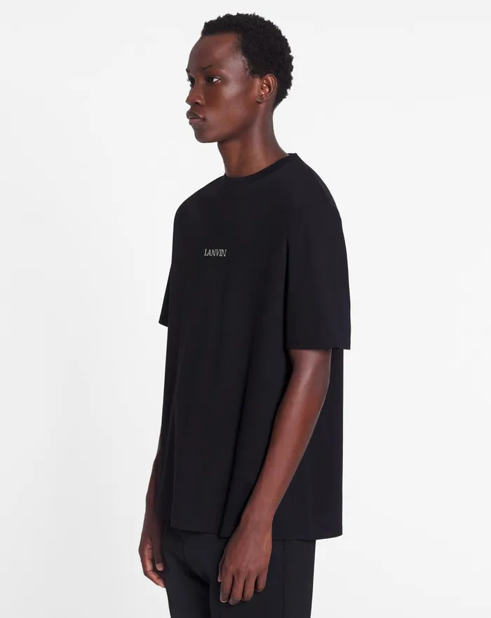 Unisex Lanvin Logo Classic Tshirt Black Men Lanvin Coats and Jackets