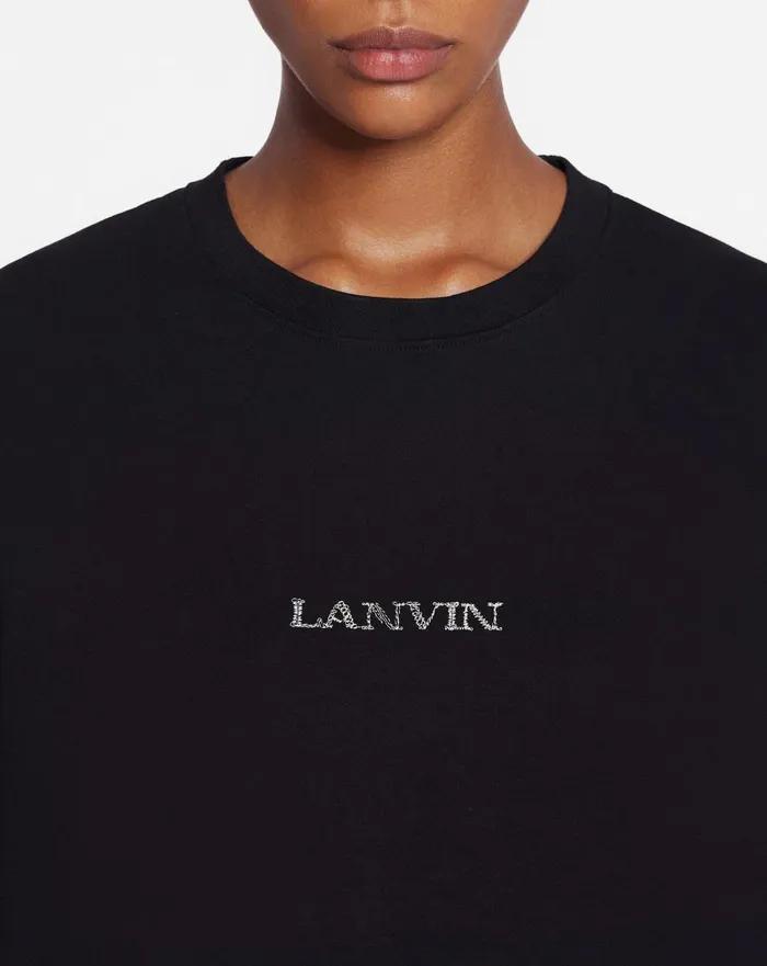 Unisex Lanvin Logo Classic Tshirt Black Men Lanvin Coats and Jackets