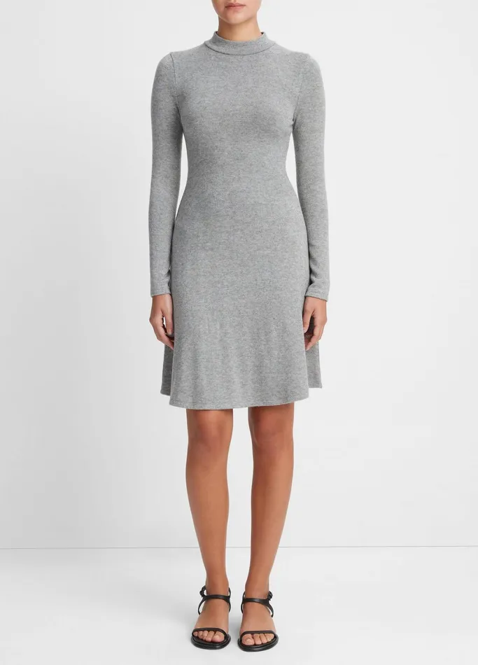 Vince Dresses Women Mock Neck LongSleeve Dress Heather Silver Dust