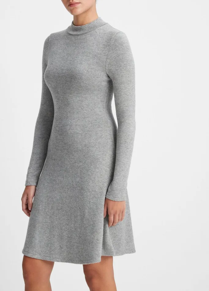 Vince Dresses Women Mock Neck LongSleeve Dress Heather Silver Dust