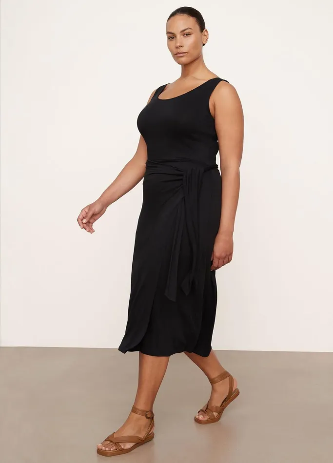 Vince Dresses Women Scoop Neck Camisole Wrap Dress Black