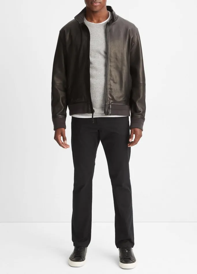 Vince Jackets and Outerwear Men Leather Harrington Bomber Jacket Black