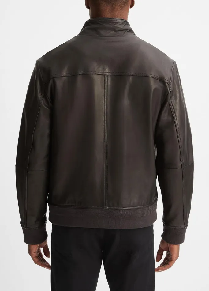 Vince Jackets and Outerwear Men Leather Harrington Bomber Jacket Black