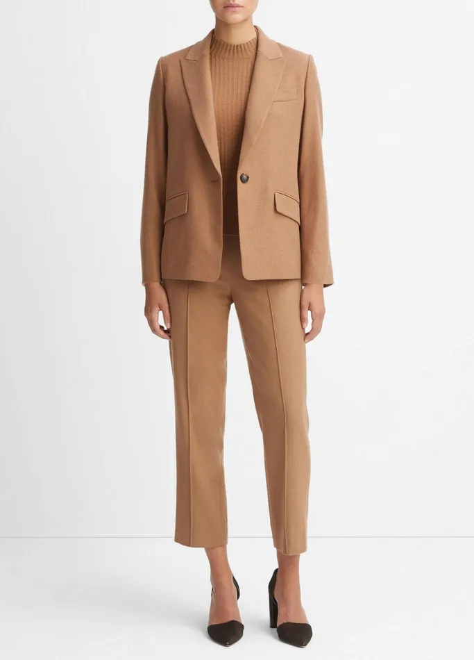 Vince Jackets and Outerwear Women Brushed WoolBlend SingleBreasted Blazer Dark Beech