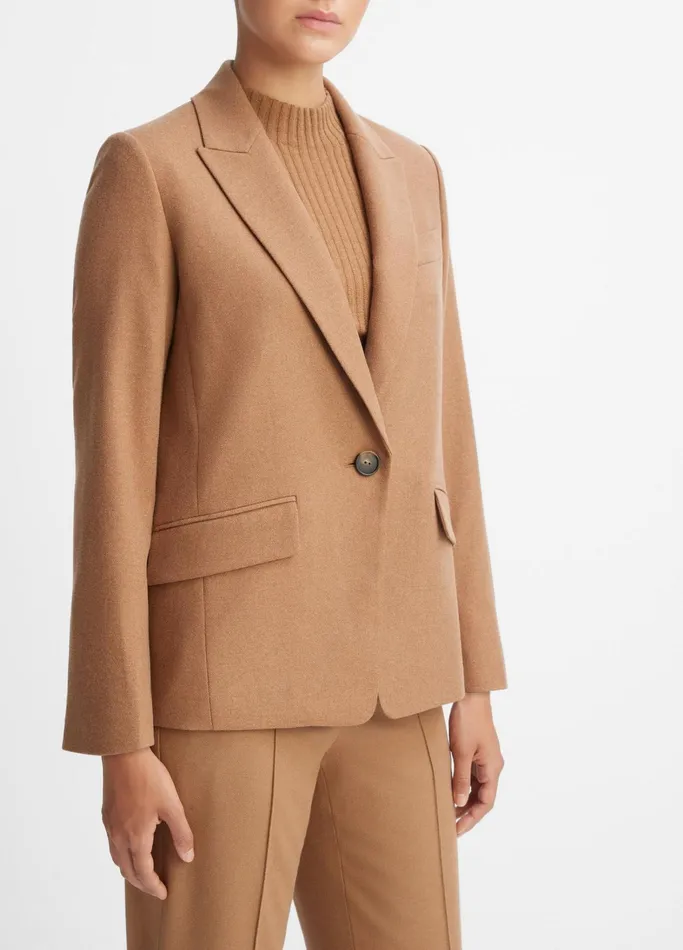 Vince Jackets and Outerwear Women Brushed WoolBlend SingleBreasted Blazer Dark Beech