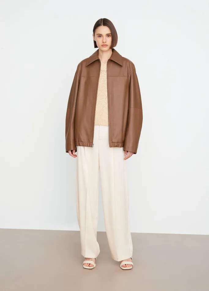Vince Jackets and Outerwear Women Oversized Leather Bomber Jacket Canyon