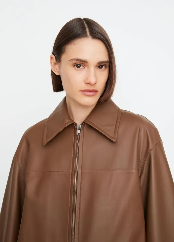 Vince Jackets and Outerwear Women Oversized Leather Bomber Jacket Canyon