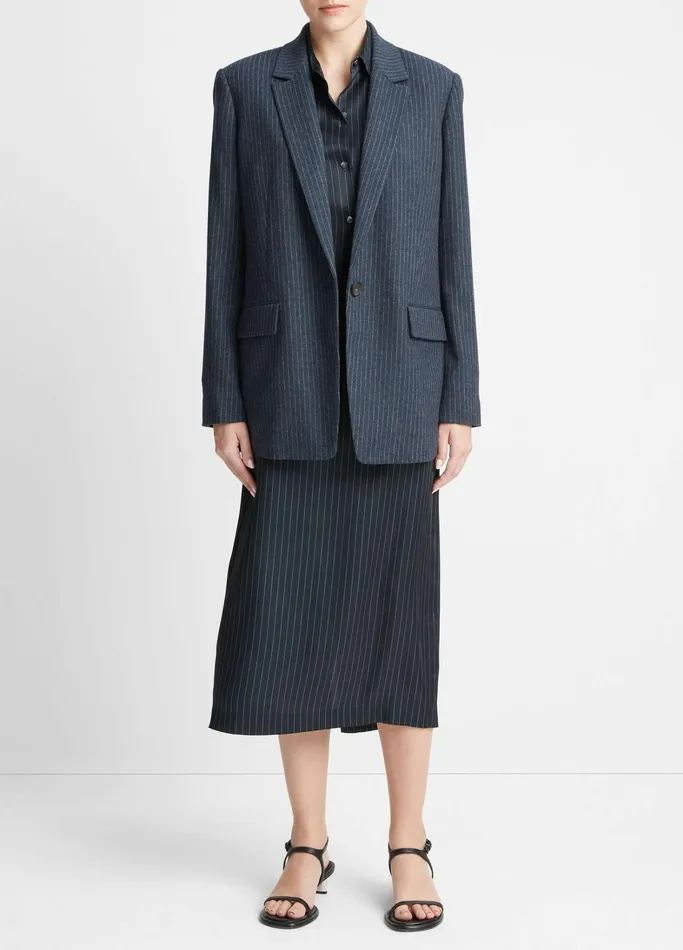 Vince Jackets and Outerwear Women Pinstripe Flannel Blazer Dark Obsidiansilver Dust