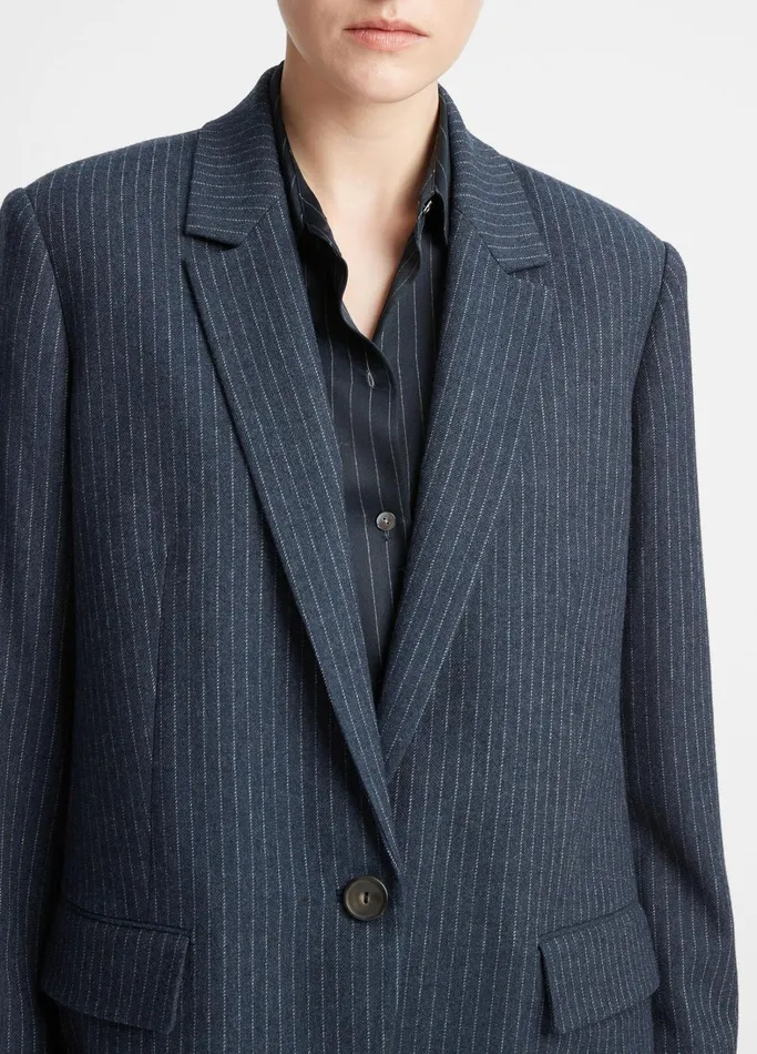 Vince Jackets and Outerwear Women Pinstripe Flannel Blazer Dark Obsidiansilver Dust