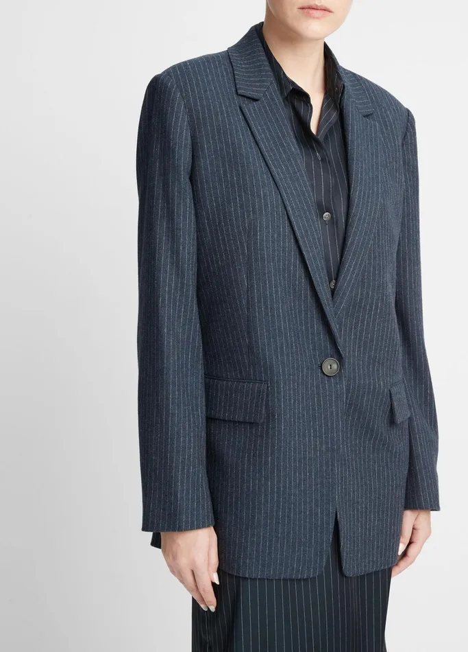 Vince Jackets and Outerwear Women Pinstripe Flannel Blazer Dark Obsidiansilver Dust