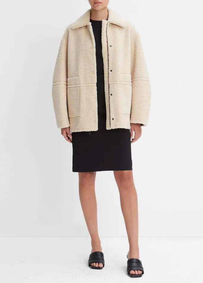 Vince Jackets and Outerwear Women Reversible Plush Shearling Jacket Creambeech