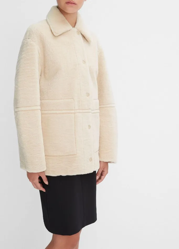Vince Jackets and Outerwear Women Reversible Plush Shearling Jacket Creambeech