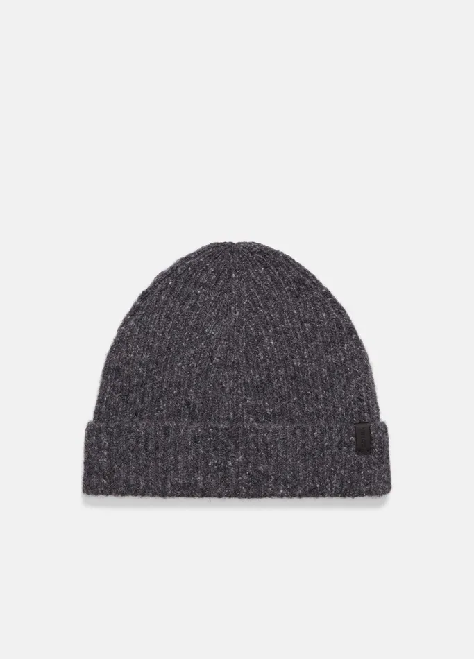 Vince Scarves Hats and Gloves Men Cashmere Donegal Rib Hat Charcoal
