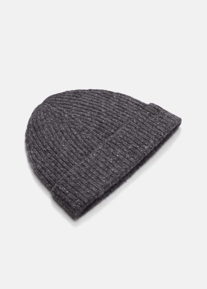 Vince Scarves Hats and Gloves Men Cashmere Donegal Rib Hat Charcoal