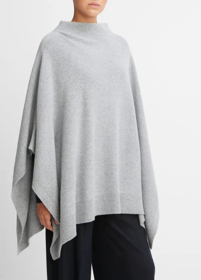 Vince Scarves Hats and Gloves Women Plush Cashmere Funnel Neck Poncho Heather Grey