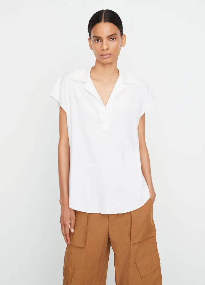 Vince Shirts and Tops Women CapSleeve Polo Popover Optic White