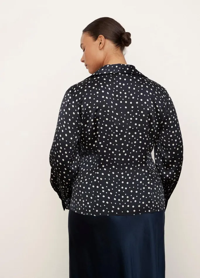 Vince Shirts and Tops Women Silk Tossed Dot Fitted Collar Blouse Deep Marine