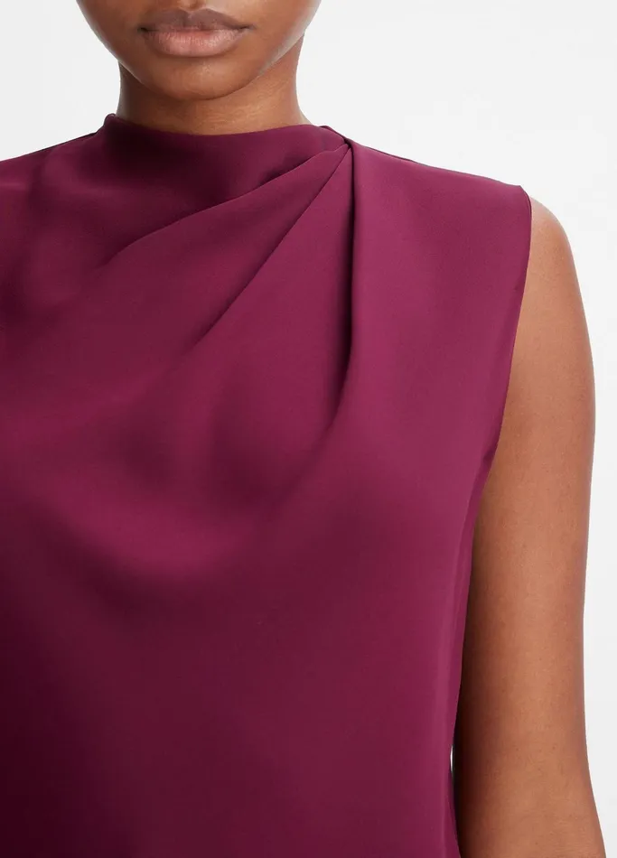 Vince Shirts and Tops Women StretchSilk Draped Sleeveless Blouse Cherry Wine