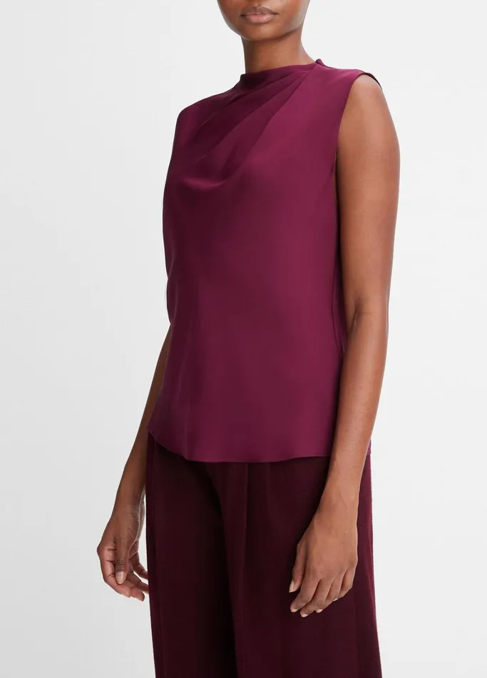 Vince Shirts and Tops Women StretchSilk Draped Sleeveless Blouse Cherry Wine