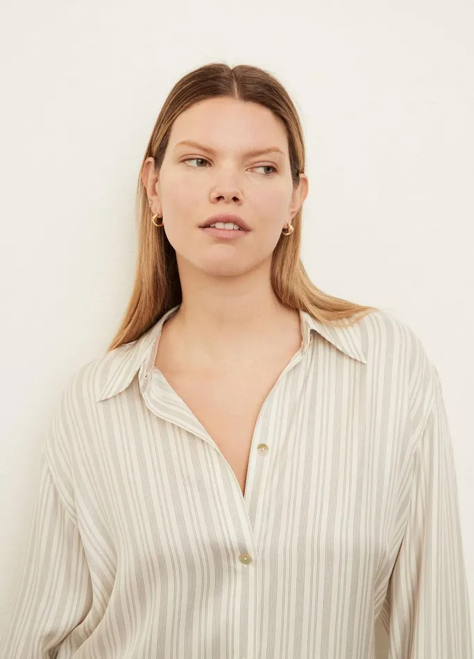 Vince Shirts and Tops Women Stripe Sculpted Long Sleeve Shirt Off White