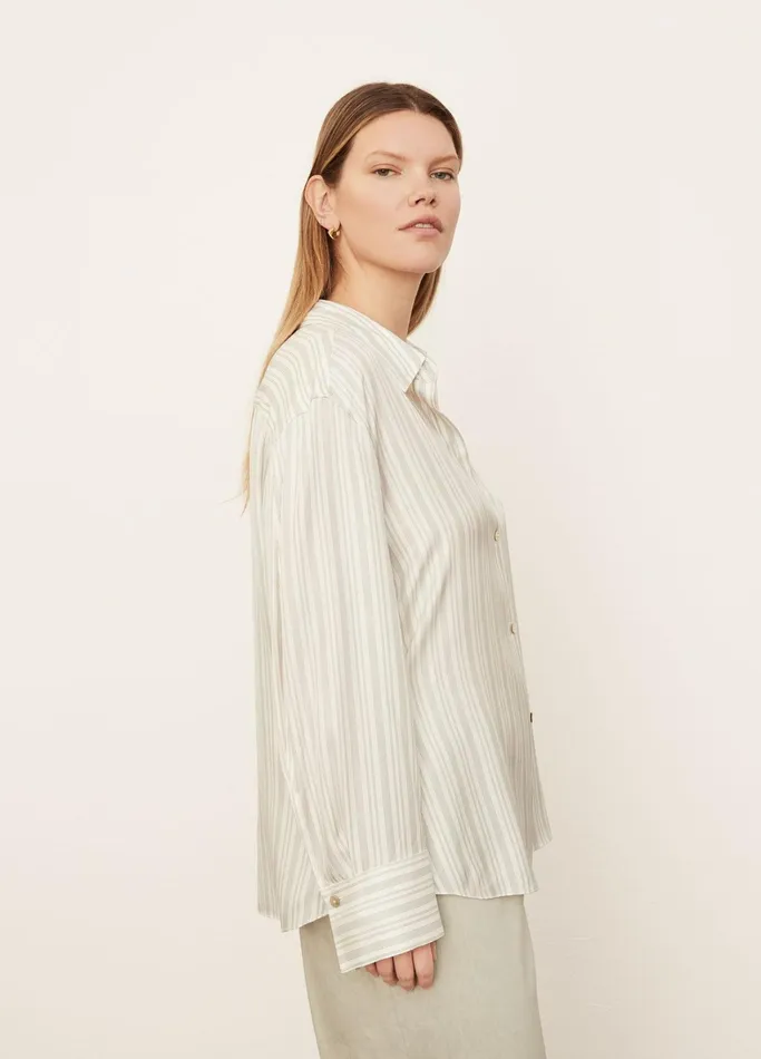 Vince Shirts and Tops Women Stripe Sculpted Long Sleeve Shirt Off White