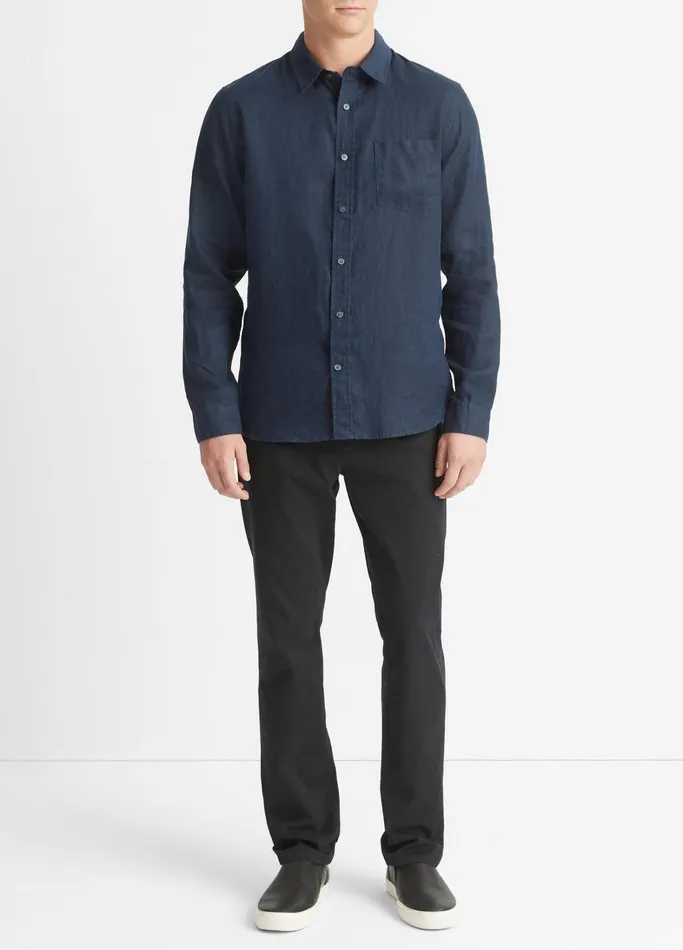 Vince Shirts Men Linen LongSleeve Shirt Coastal Blue