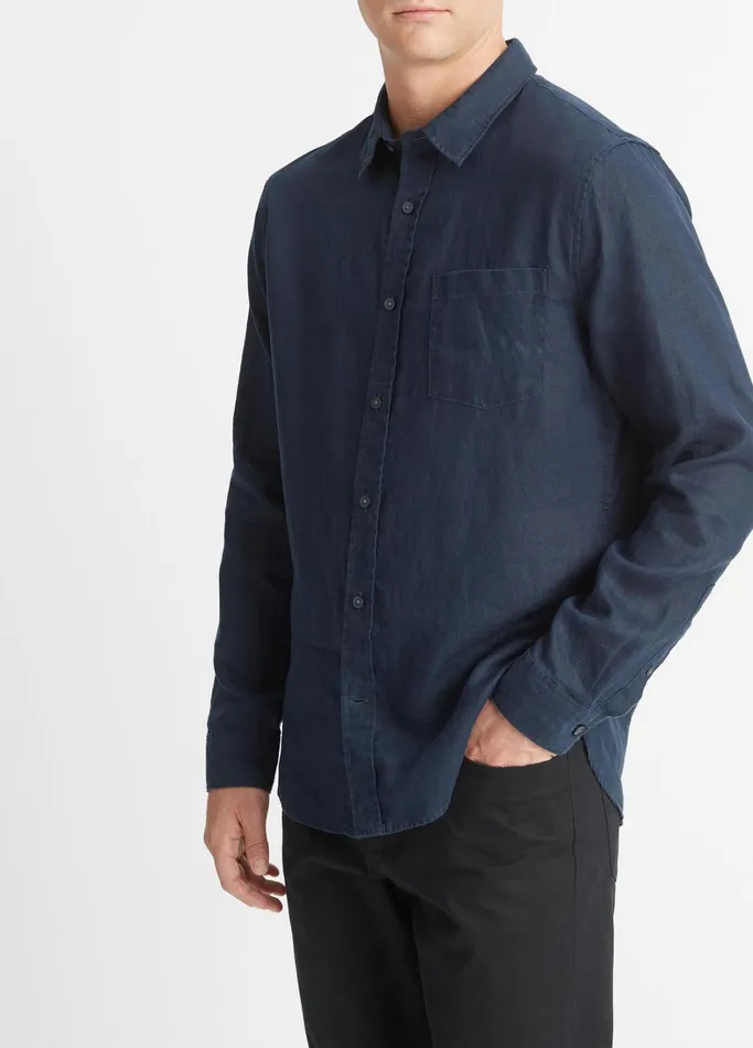 Vince Shirts Men Linen LongSleeve Shirt Coastal Blue
