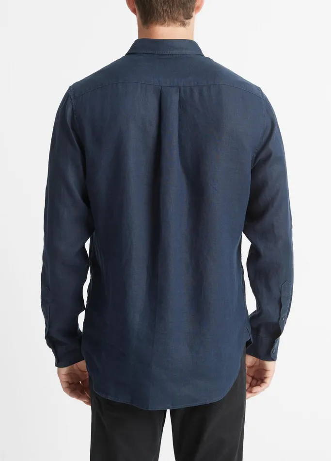 Vince Shirts Men Linen LongSleeve Shirt Coastal Blue