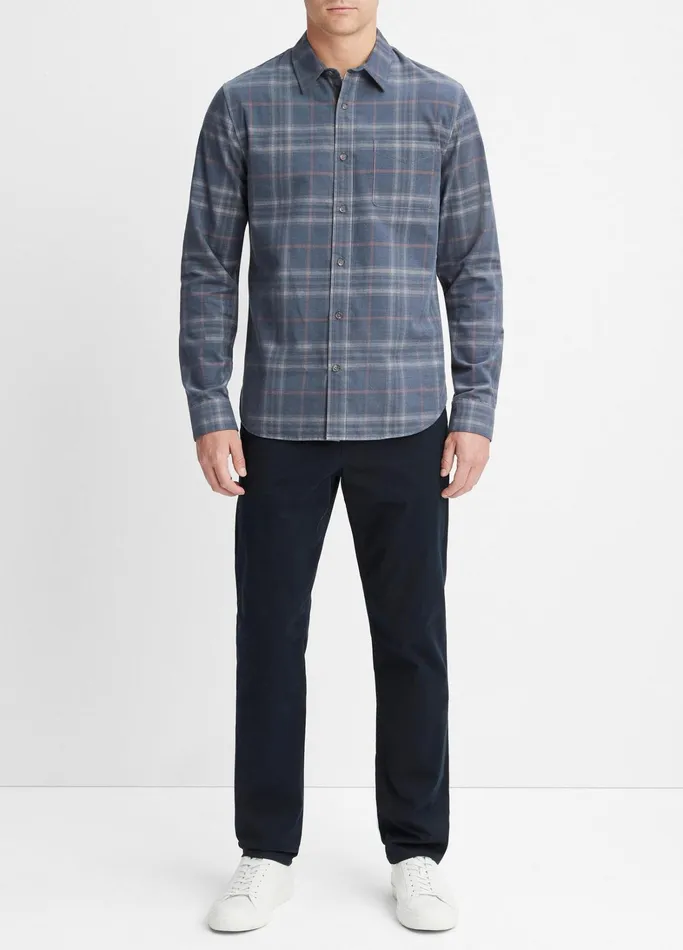 Vince Shirts Men Plaid Cotton Corduroy Shirt Iris Bluechalk Pink