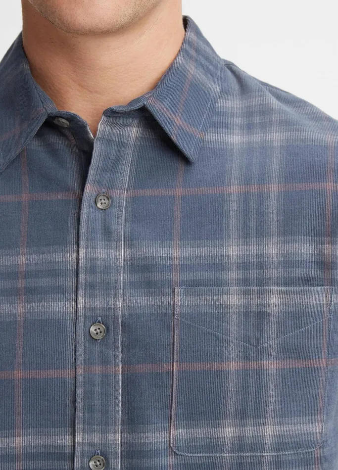 Vince Shirts Men Plaid Cotton Corduroy Shirt Iris Bluechalk Pink