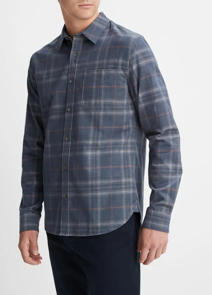 Vince Shirts Men Plaid Cotton Corduroy Shirt Iris Bluechalk Pink