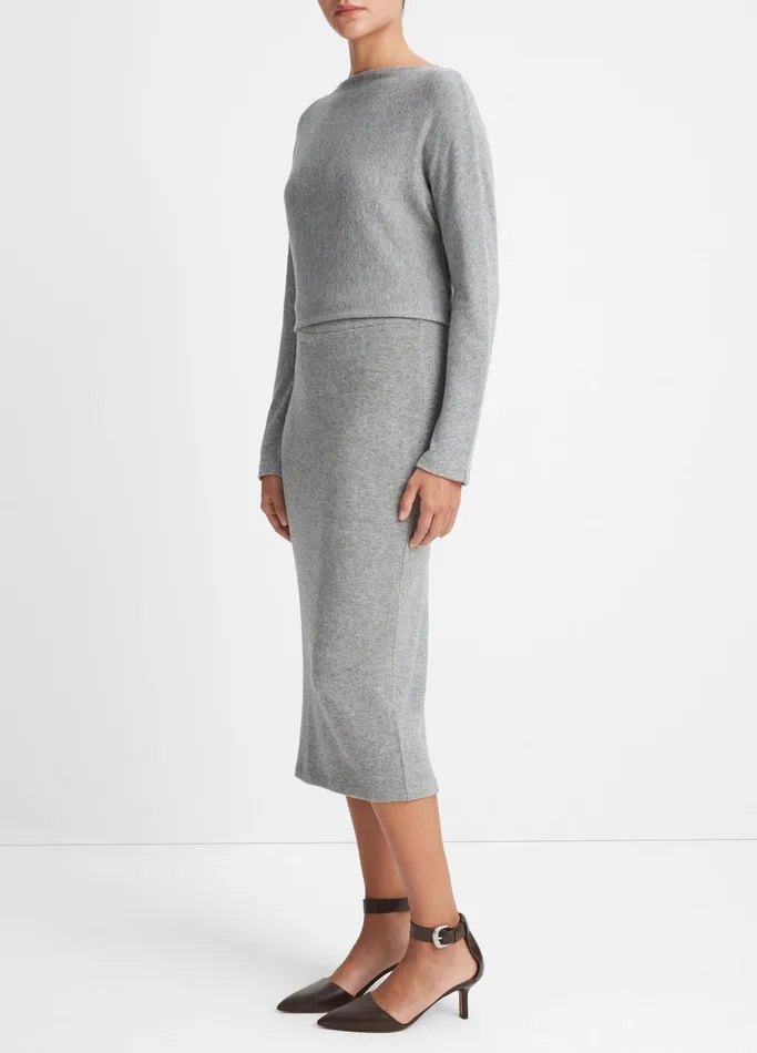 Vince Skirts Women Cozy Midi Skirt Heather Silver Dust