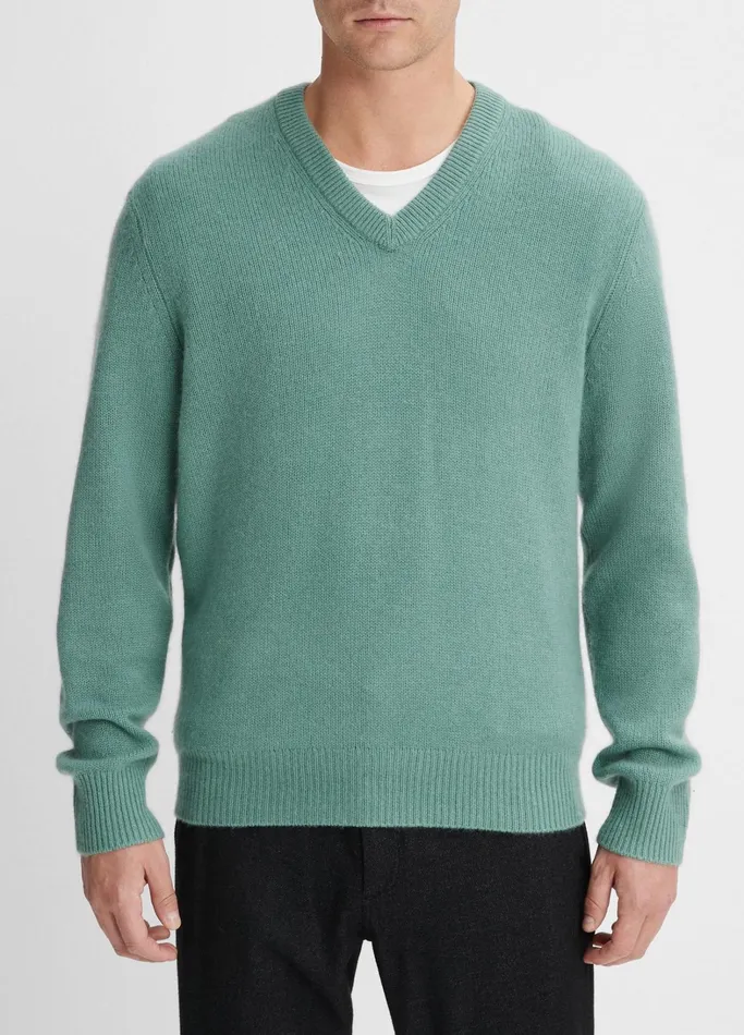 Vince Sweaters Men Cashmere VNeck Sweater Mineral Green