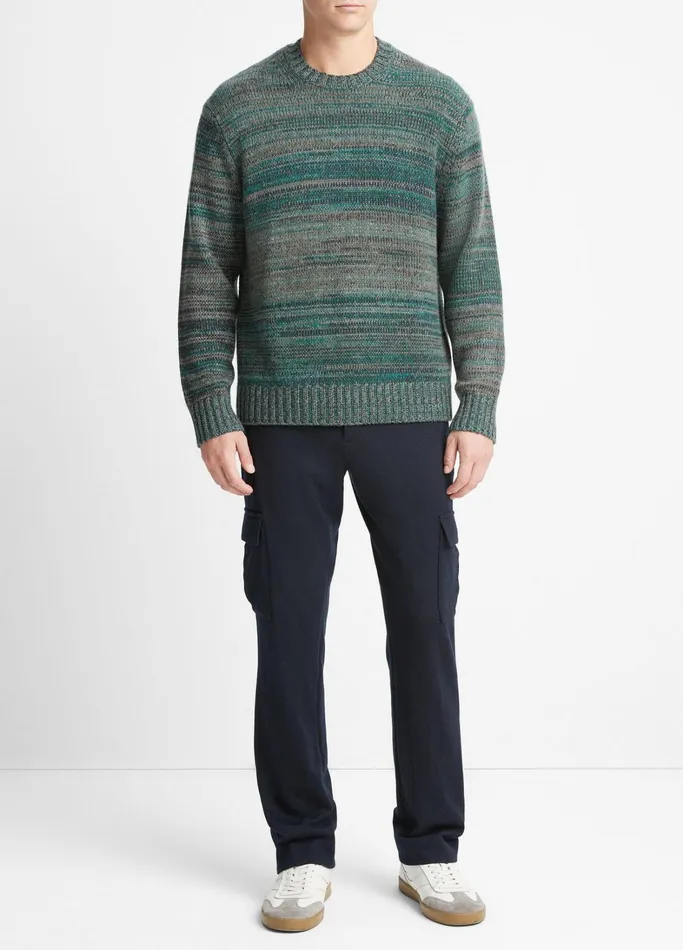 Vince Sweaters Men Marled CashmereWool Crew Neck Sweater Olive Cove Combo