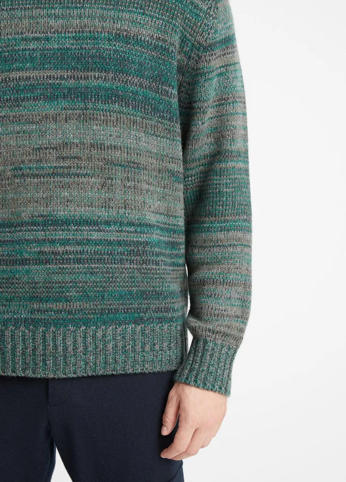 Vince Sweaters Men Marled CashmereWool Crew Neck Sweater Olive Cove Combo