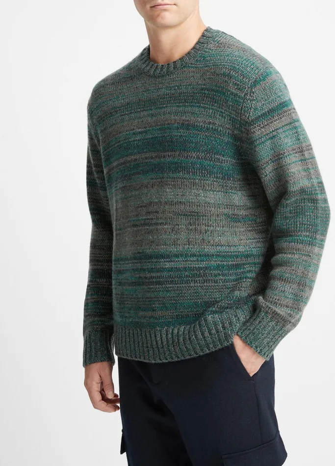 Vince Sweaters Men Marled CashmereWool Crew Neck Sweater Olive Cove Combo