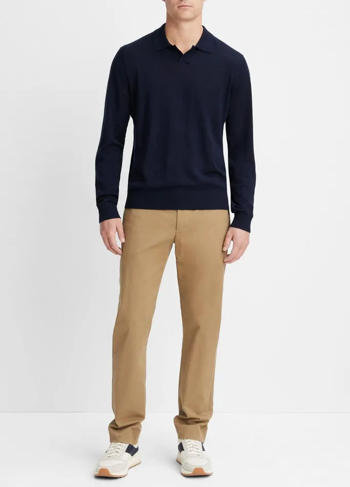 Vince Sweaters Men Merino Wool LongSleeve Johnny Collar Shirt Coastal Blue