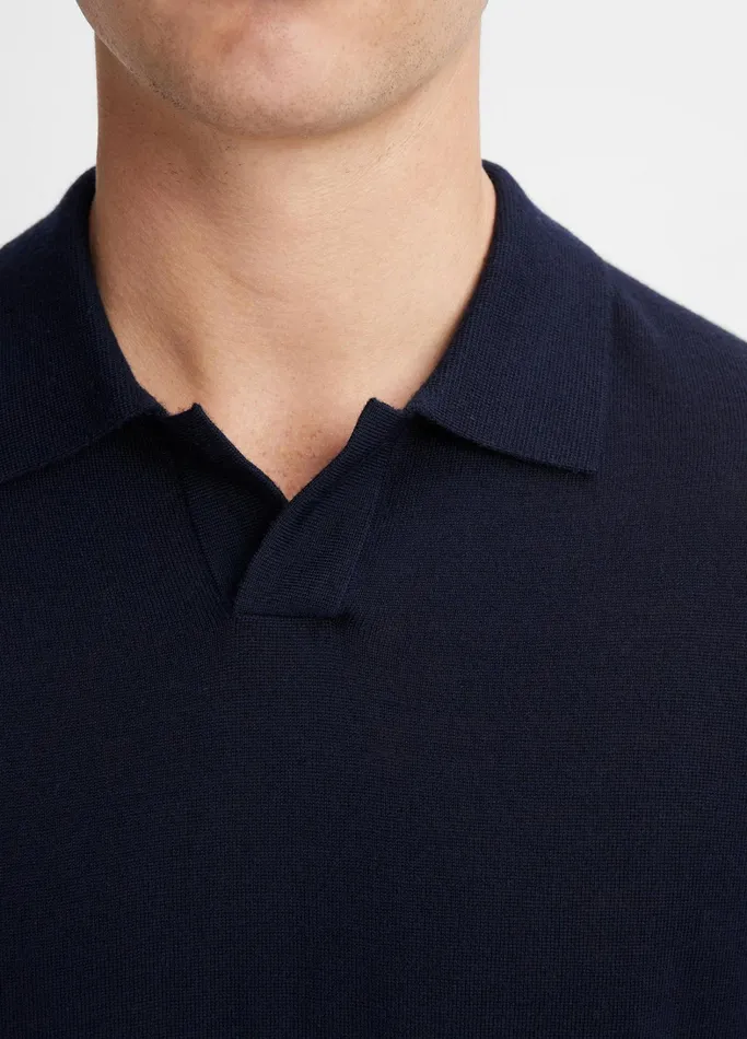 Vince Sweaters Men Merino Wool LongSleeve Johnny Collar Shirt Coastal Blue