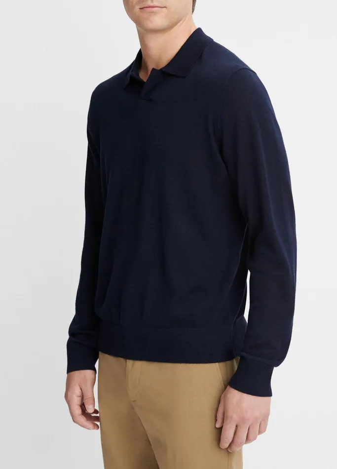 Vince Sweaters Men Merino Wool LongSleeve Johnny Collar Shirt Coastal Blue