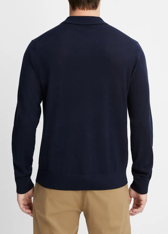 Vince Sweaters Men Merino Wool LongSleeve Johnny Collar Shirt Coastal Blue