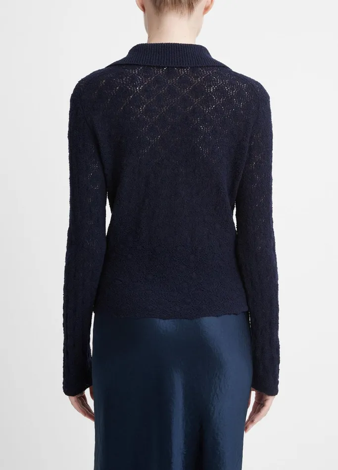 Vince Sweaters Women Italian WoolBlend LaceStitch Polo Sweater Coastal Blue
