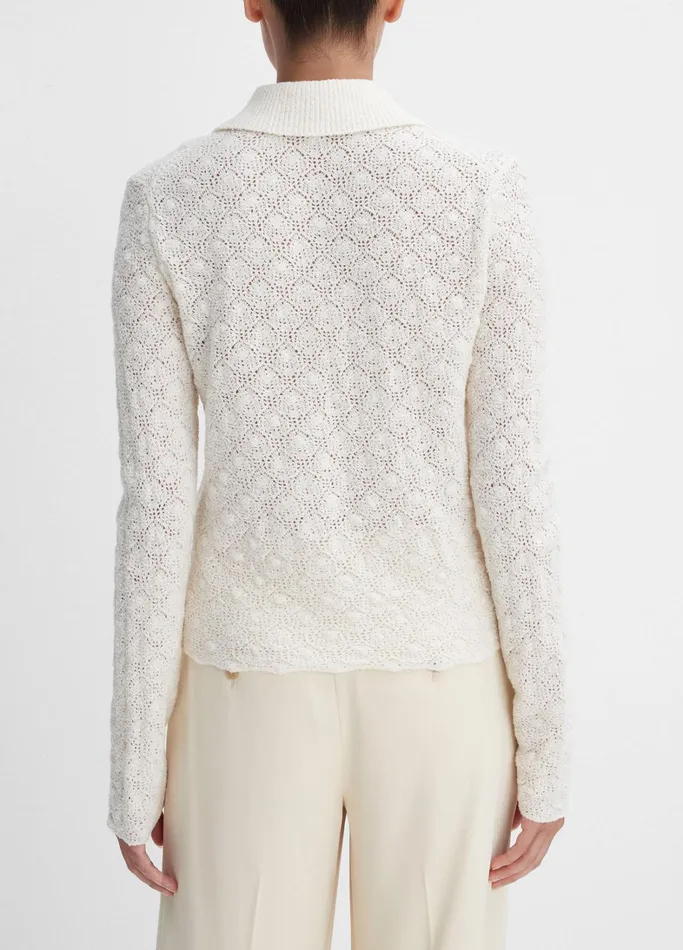 Vince Sweaters Women Italian WoolBlend LaceStitch Polo Sweater Off White