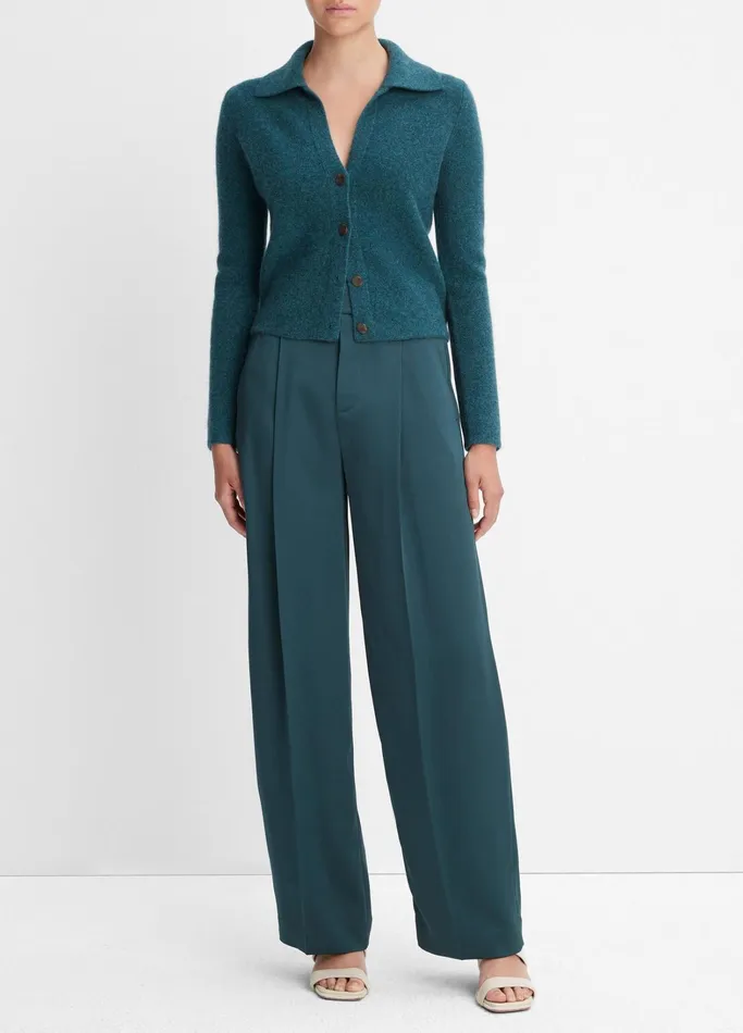 Vince Sweaters Women Plush Cashmere Polo Cardigan Heather Sea Quartz