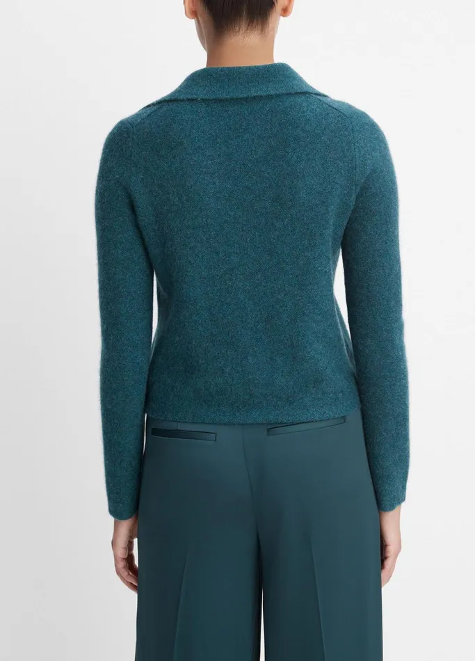 Vince Sweaters Women Plush Cashmere Polo Cardigan Heather Sea Quartz