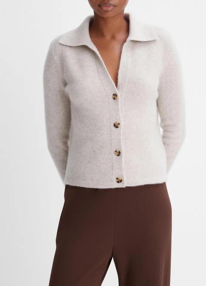 Vince Sweaters Women Plush Cashmere Polo Cardigan Marble