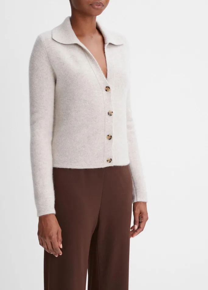 Vince Sweaters Women Plush Cashmere Polo Cardigan Marble