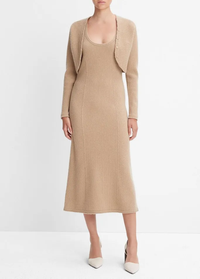 Vince Sweaters Women Ribbed Wool And Cashmere RawEdge Bolero Cashew