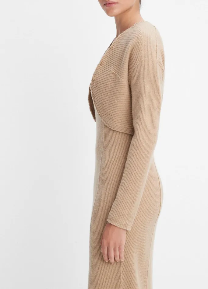 Vince Sweaters Women Ribbed Wool And Cashmere RawEdge Bolero Cashew
