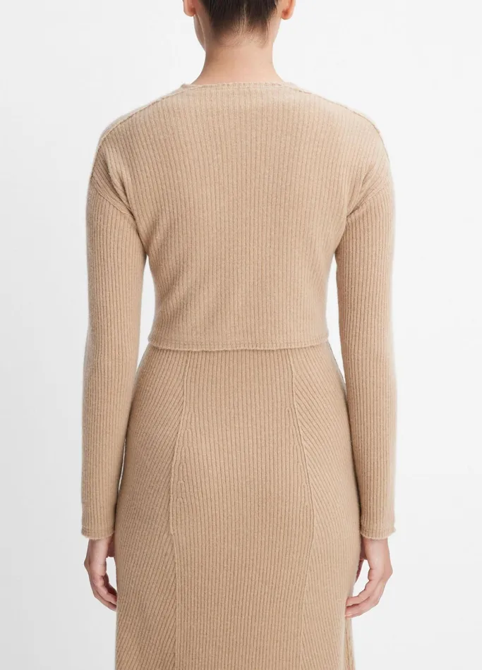 Vince Sweaters Women Ribbed Wool And Cashmere RawEdge Bolero Cashew